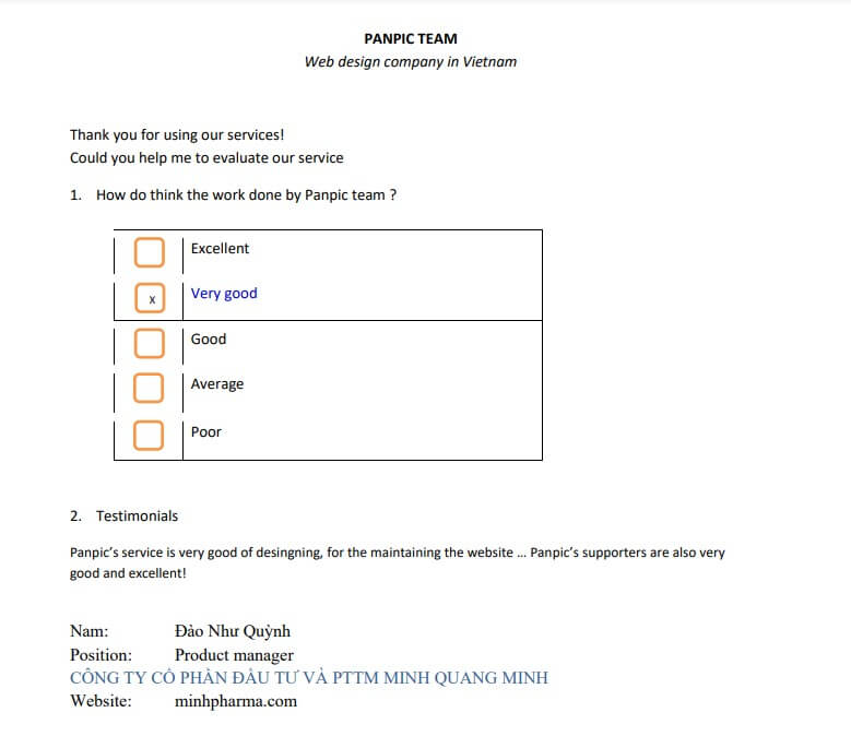 Testimonial by MinhPharma