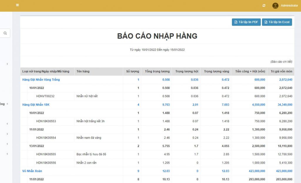 Lập trình phần mềm quản lý mua bán vàng màn hình báo cáo report