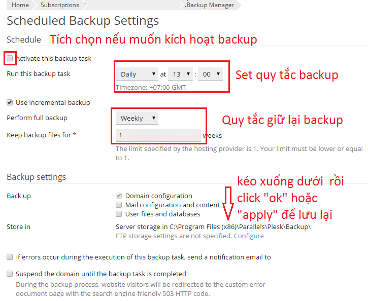 backup web trên plesk panel như thế nào