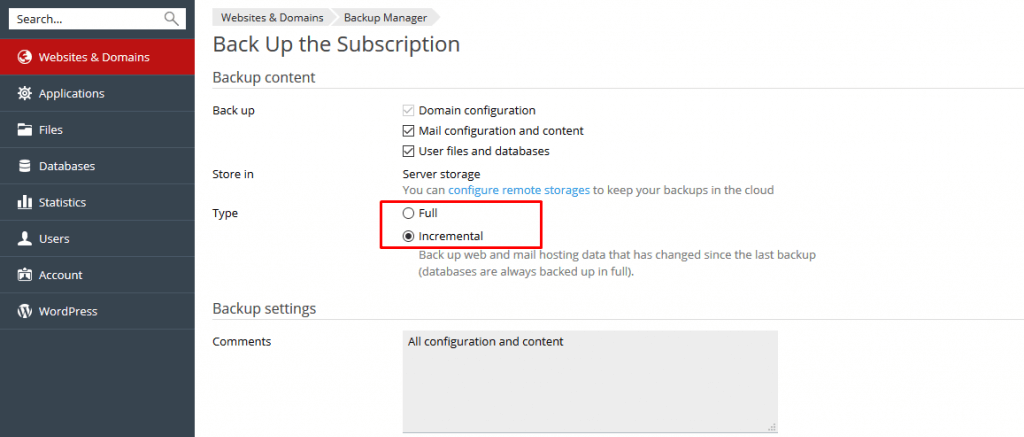 backup web trên plesk panel như thế nào