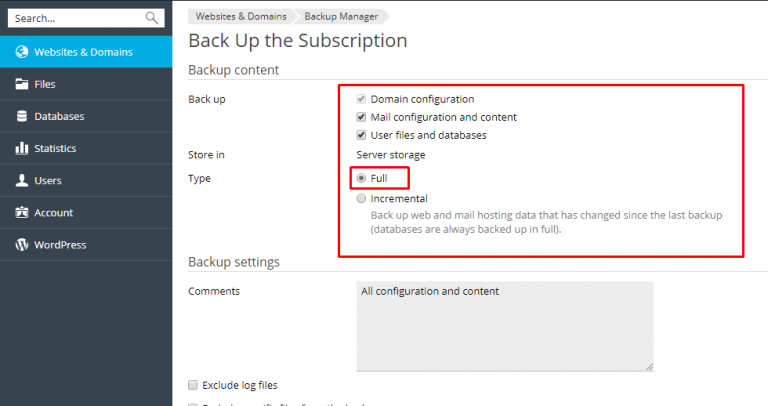 backup web trên plesk panel như thế nào
