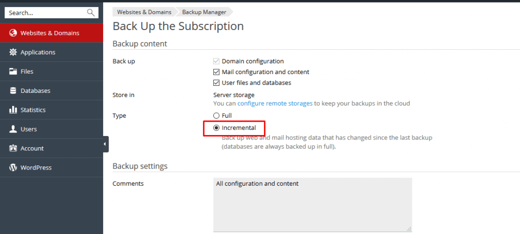 backup web trên plesk panel như thế nào