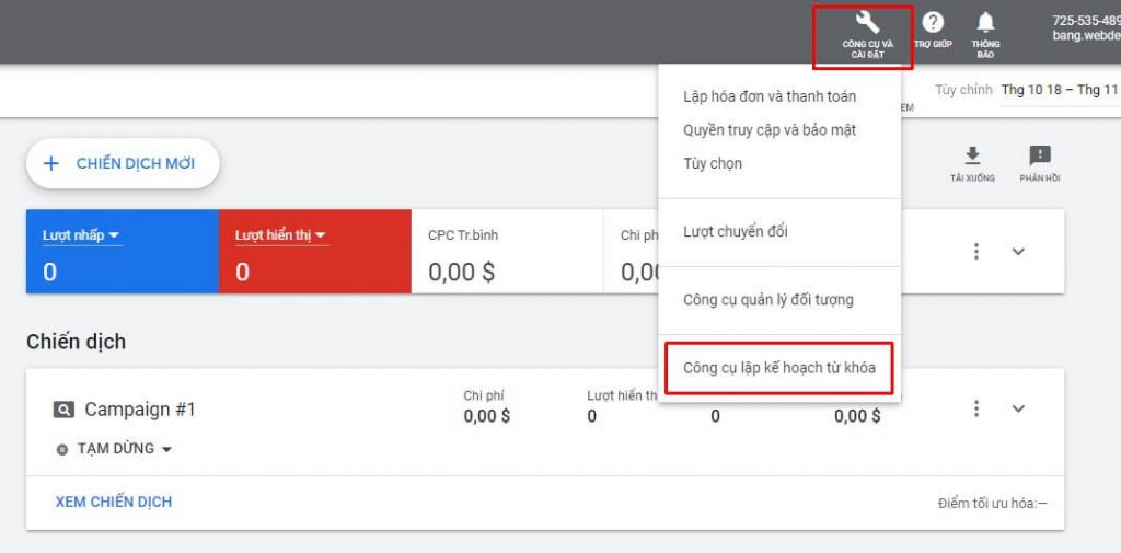 Công cụ lập kế hoạch từ khóa google ads keyword planner