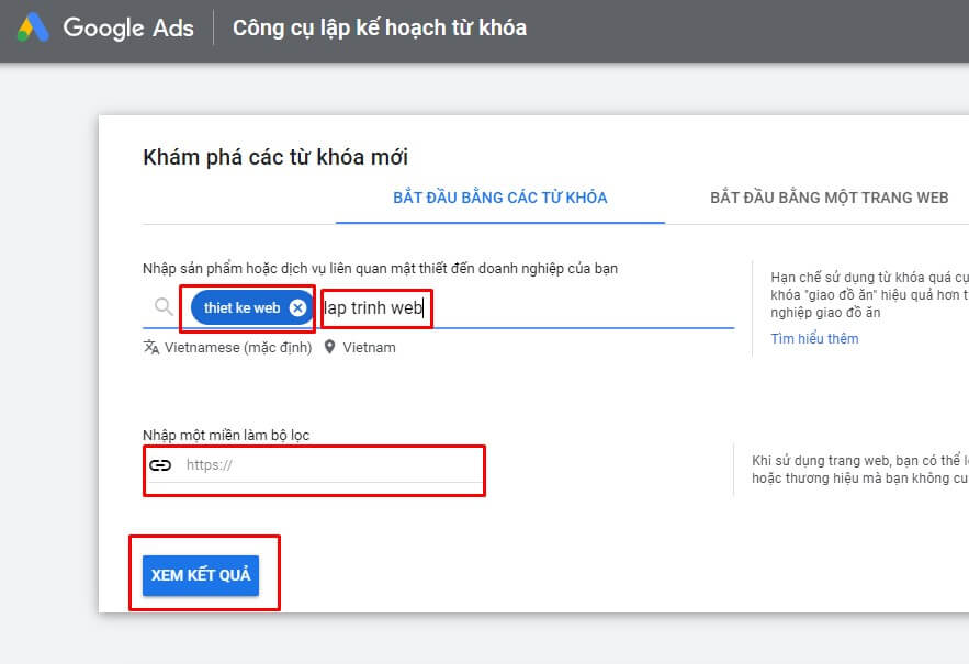Công cụ lập kế hoạch từ khóa google ads