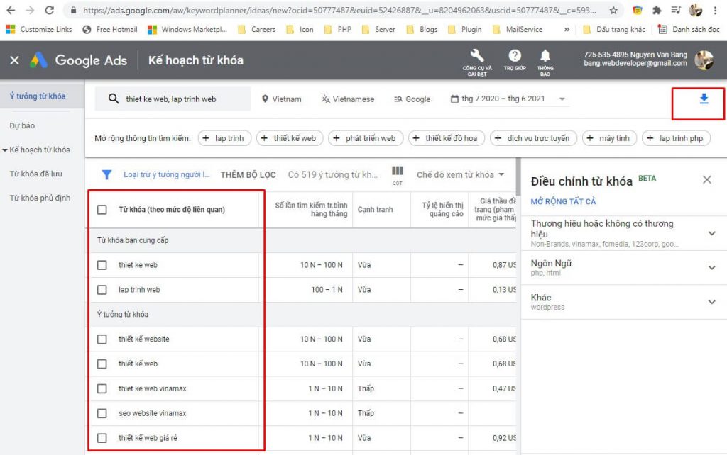 Công cụ lập kế hoạch từ khóa google ads