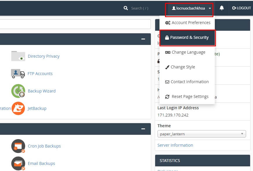 Hướng dẫn đổi mật khẩu hosting Cpanel