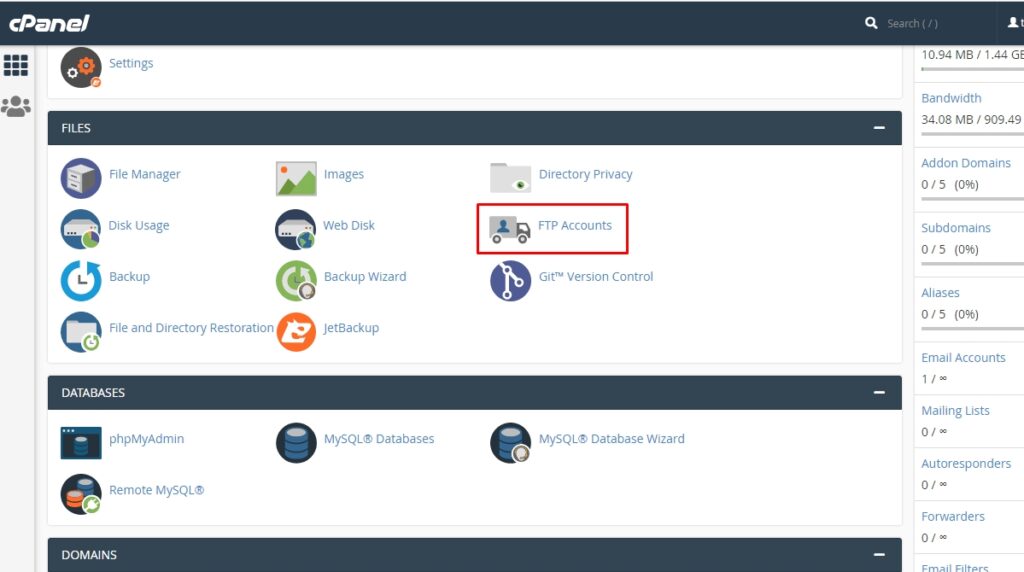 n lý tài khoản hosting Cpanel