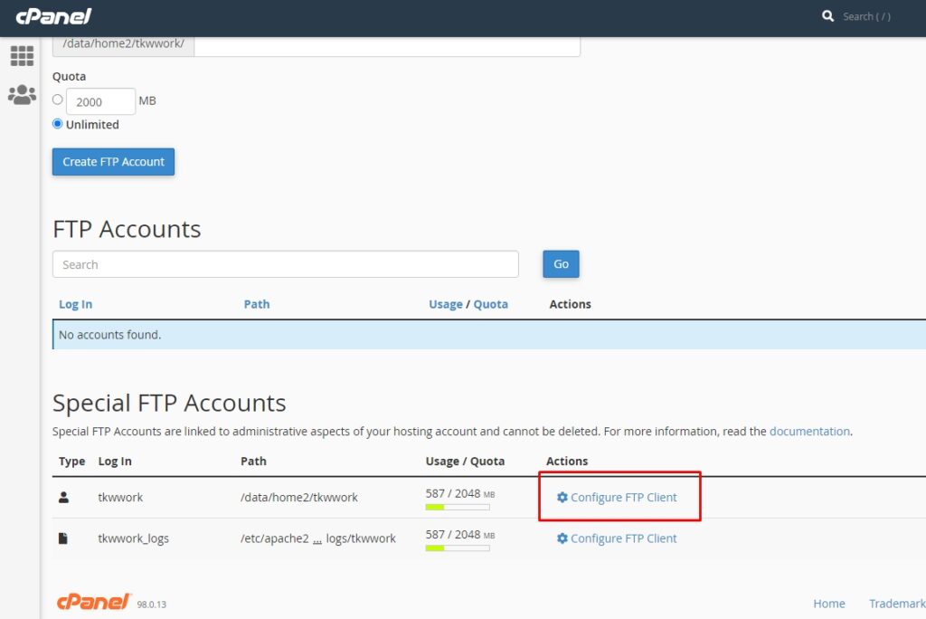 n lý tài khoản hosting Cpanel