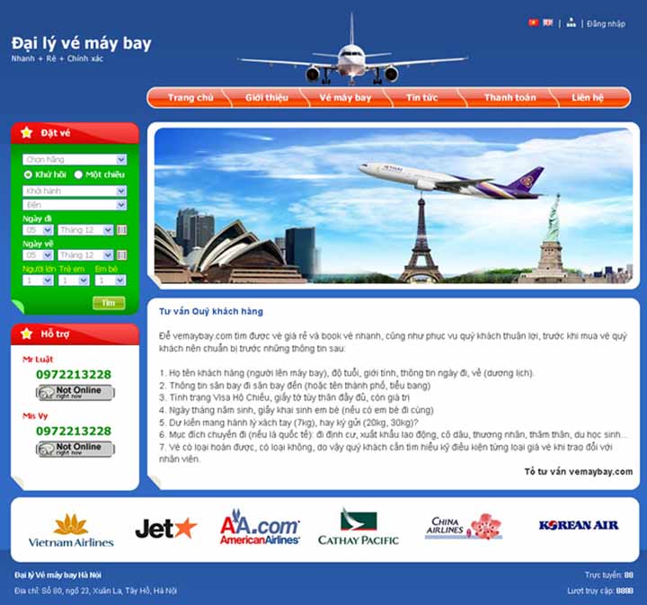 Thiết kế web bán vé máy bay chuyên nghiệp