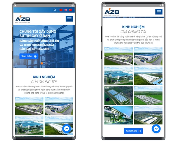 PANPIC thiết kế web cty xây dựng AZB màn hình điện thoại