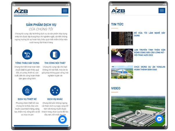 PANPIC thiết kế web cty xây dựng AZB màn hình điện thoại