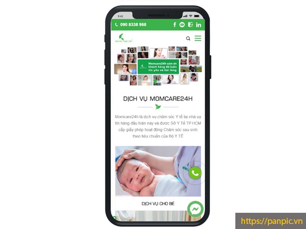 Thiết kế web dịch vụ Momcare website màn hình điện thoại