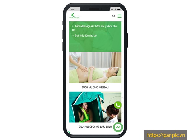 Thiết kế web dịch vụ Momcare website màn hình điện thoại