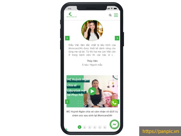 Thiết kế web dịch vụ Momcare website màn hình điện thoại