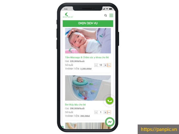 Thiết kế web dịch vụ Momcare website màn hình điện thoại