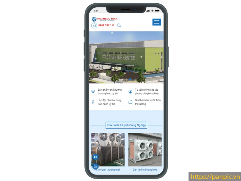 Thiết kế web sản phẩm lạnh công nghiệp màn hình điện thoại