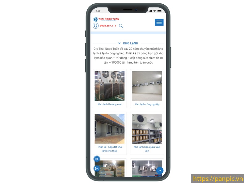 Thiết kế web sản phẩm lạnh công nghiệp màn hình điện thoại