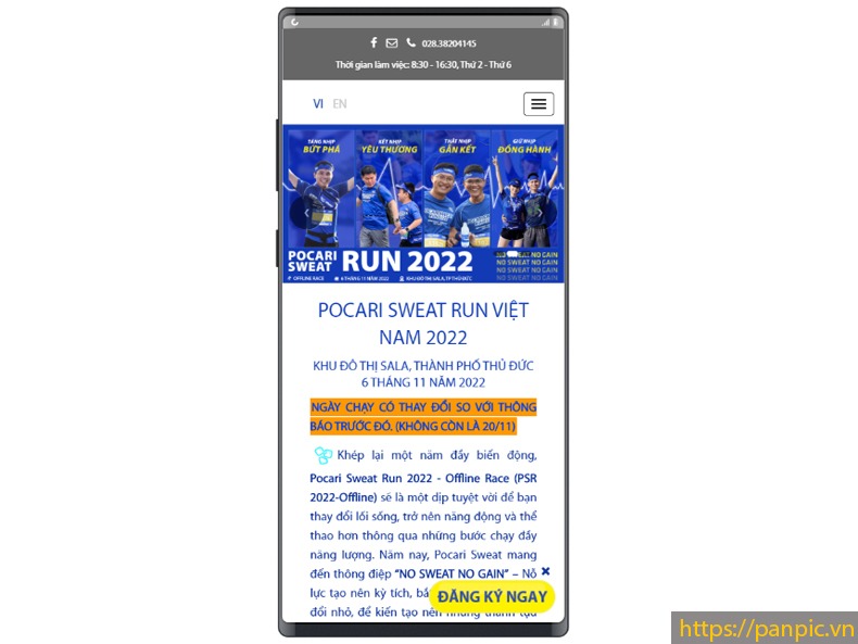 PANPIC thiết kế web sự kiện giải chạy maraton màn hình điện thoại