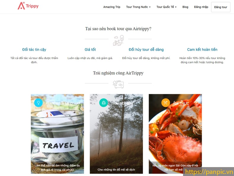 PANPIC chức năng website du lịch tour travel