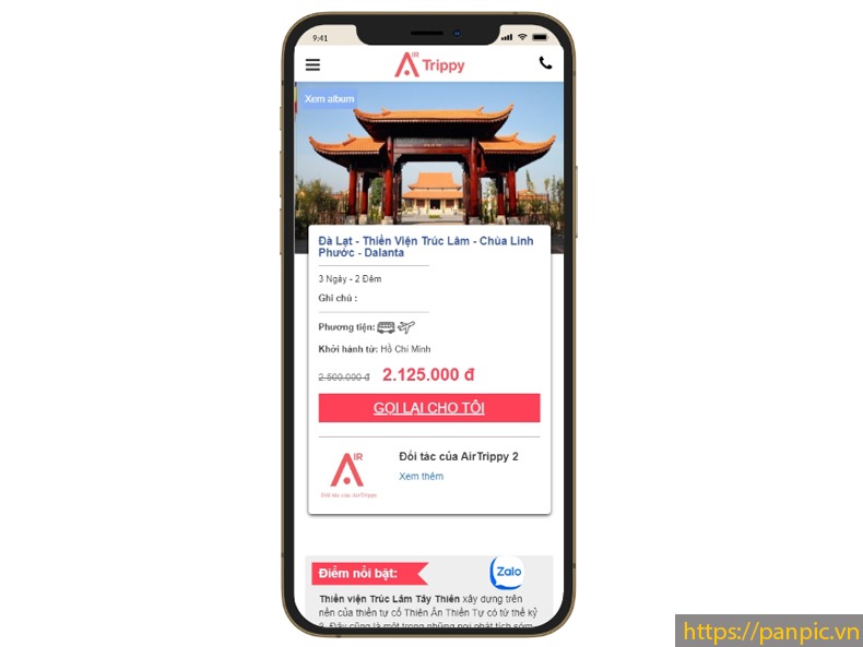 PANPIC website du lịch tour travel màn hình mobile smartphone