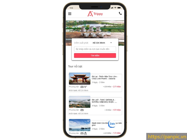 PANPIC website du lịch tour travel màn hình mobile