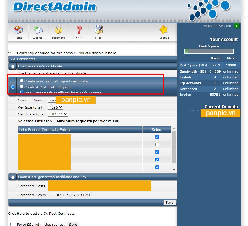 Hướng dẫn cài đặt SSL miễn phí trên Server Hosting DirectAdmin