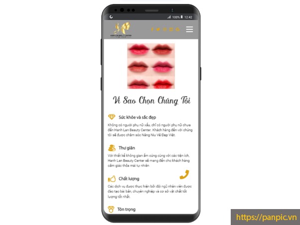 Panpic thiết kế web dịch vụ làm đẹp phun xăm màn hình điện thoại