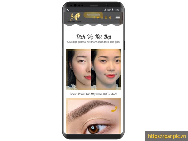 Panpic thiết kế web dịch vụ làm đẹp phun xăm màn hình điện thoại