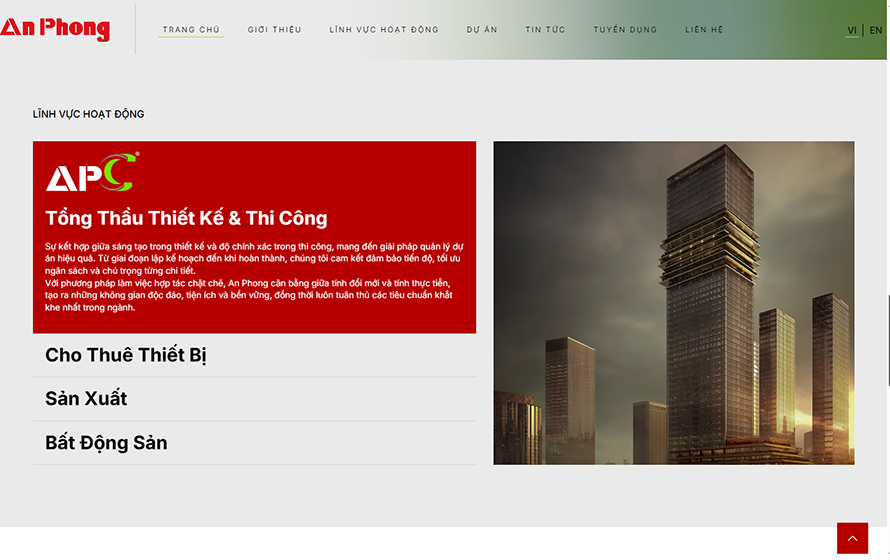 Panpic lập trình web công ty xây dựng ANPHONG