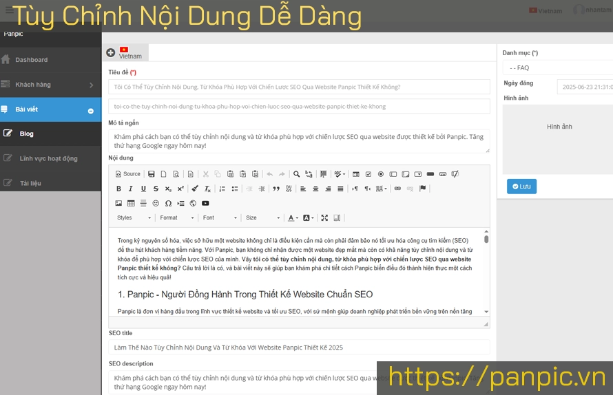 Tôi Có Thể Tùy Chỉnh Nội Dung, Từ Khóa Phù Hợp Với Chiến Lược SEO Qua Website Panpic Thiết Kế Không?