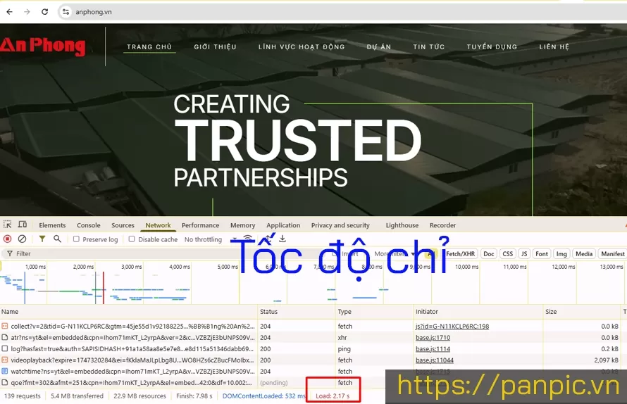 Tốc Độ Tải - Load Web ANPHONG Chỉ 2,1 Giây